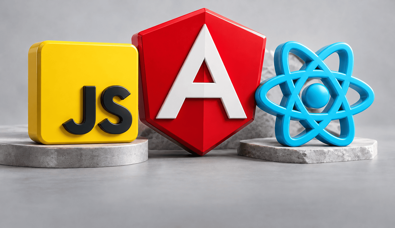 illustration Loghi JavaScript, Angular e React